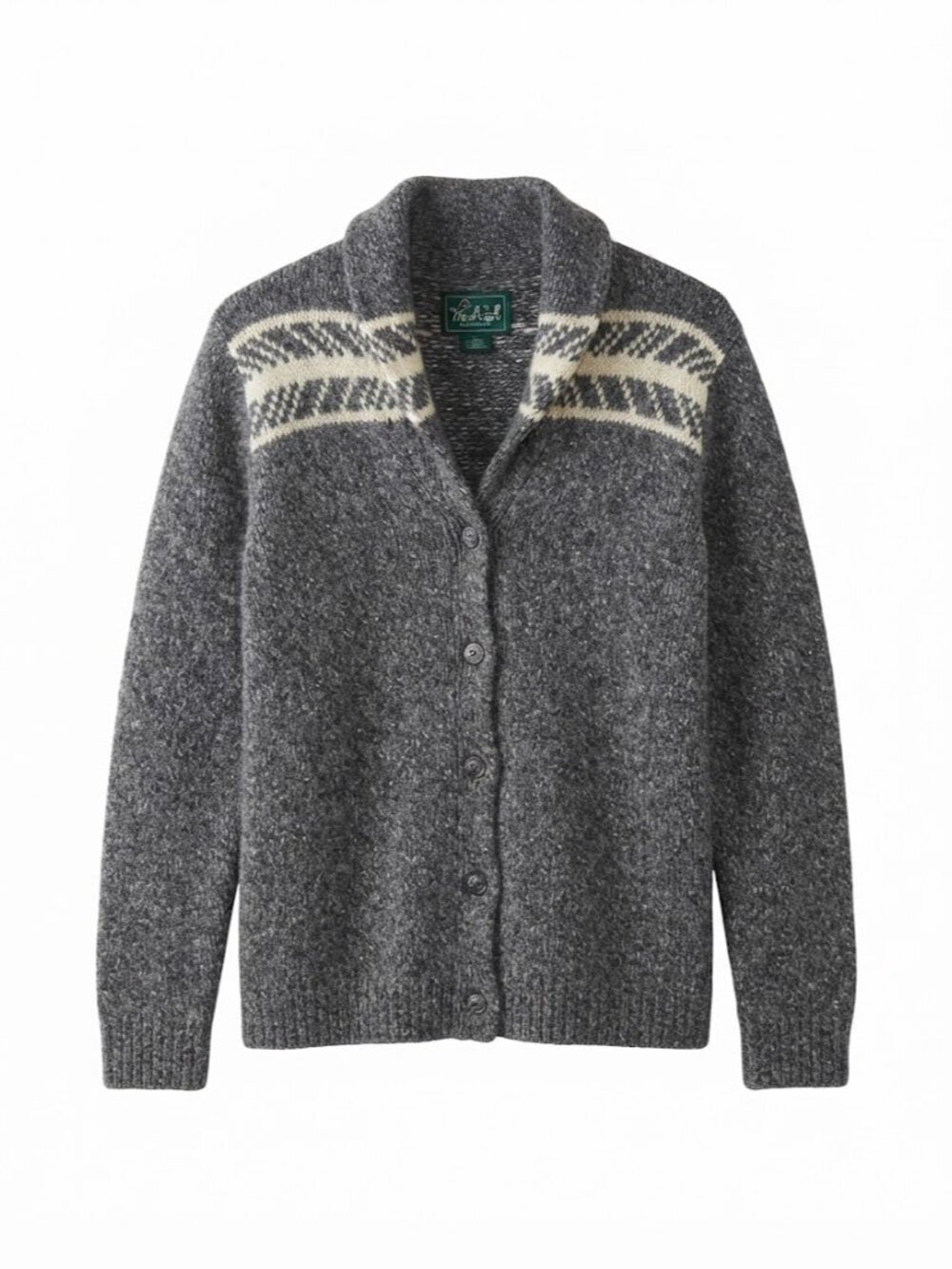 Woolrich Gray Cream Shawl Collar Button Cardigan Medium Cozy Cabin Knit Sweater